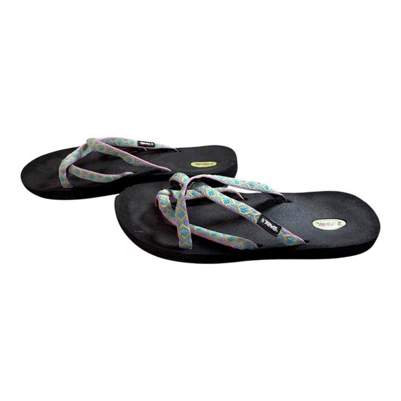 Teva Womens Multicolor Strappy Flip Flop Sandals Size 8 Olawahu Pink Green Blue - Picture 7 of 9